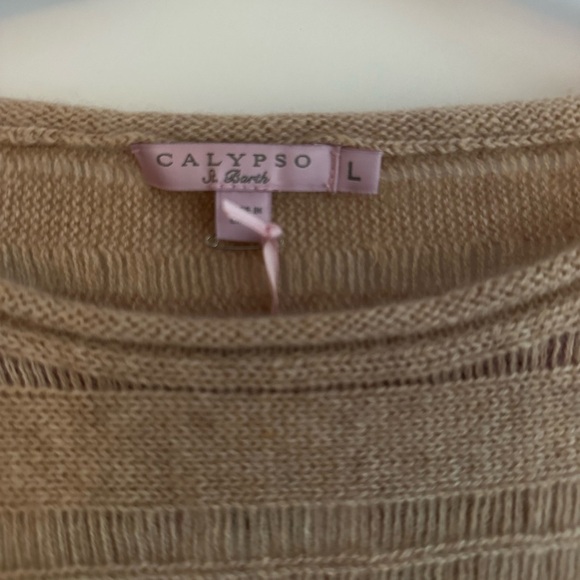 NWT Calypso St Barth Knit Poncho Sweater Bohemian Pullover Neutral Tan Large - Picture 2 of 6